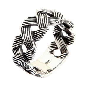 Openwork Wave Weave Sterling Silver Band Ring shown in woven band side view.