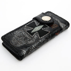 Ride to Live Skull Stingray Leather Biker Wallet, wallet clean front angle