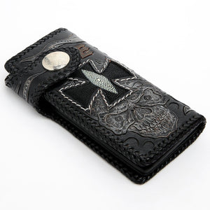 Ride to Live Skull Stingray Leather Biker Wallet, wallet clean front opposite