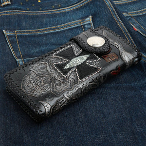 Ride to Live Skull Stingray Leather Biker Wallet, wallet denim three quarter