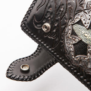 Lange Rider Demon Biker-Geldbörse aus Rochenleder, Geldbörse Kantendetail