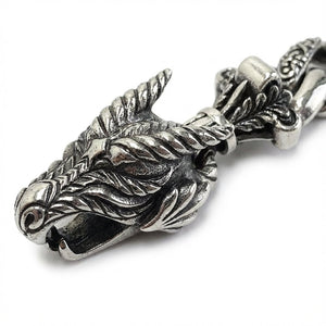 Rider Dragon Sterling Silver Link Bracelet, dragon head detail