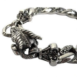 Rider Dragon Sterling Silver Link Bracelet, dragon mouth clasp detail