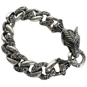 Rider Dragon Sterling Silver Link Bracelet, engraved links overhead