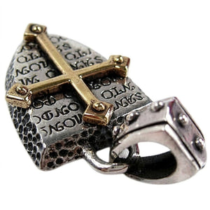 Cross Shield Sterling Silver and Brass Pendant, bail and edge