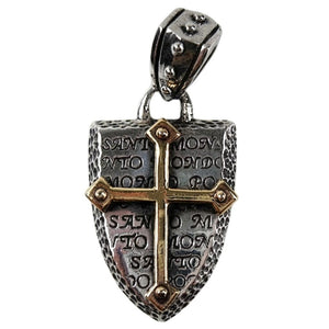 Cross Shield Sterling Silver and Brass Pendant, front brass cross