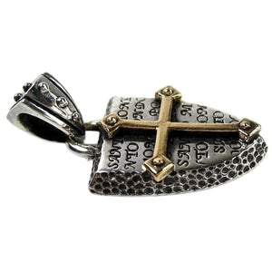 Cross Shield Sterling Silver and Brass Pendant, side profile