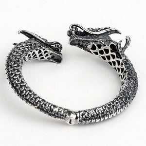 Ruby Eye Double Dragon Sterling Silver Cuff. Heads inner openwork.