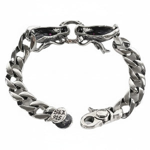 Armband aus Sterlingsilber mit zwei Drachenköpfen und Rubinaugen — Verschluss und Stempel