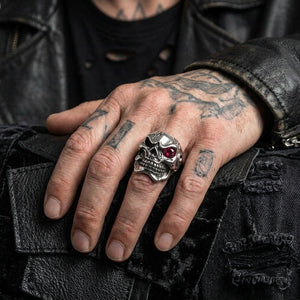 CZ Eye Skull Sterling Silver Ring worn on hand