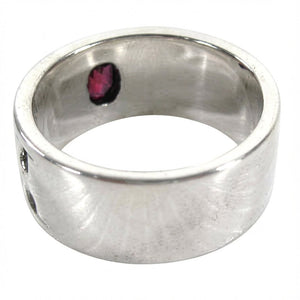 Bague bandeau en argent sterling avec fleur de lys rouge rubis, ouverture arrière de l'anneau