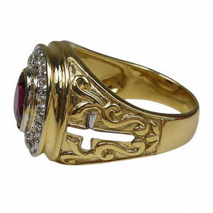 Ruby-Red Stone Gold-Plated Bishop Ring, open band profile