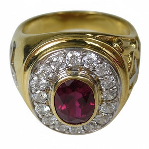 Ruby-Red Stone Gold-Plated Bishop Ring, stone top