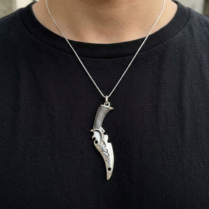 Samurai Sword Sterling Silver Pendant, worn at the neckline