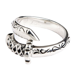 Samurai Sword Sterling Silver Open Band Ring showing blade and band angle