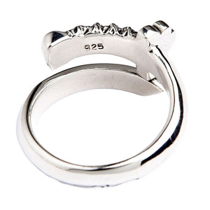 Samurai Sword Sterling Silver Open Band Ring showing inside hallmark