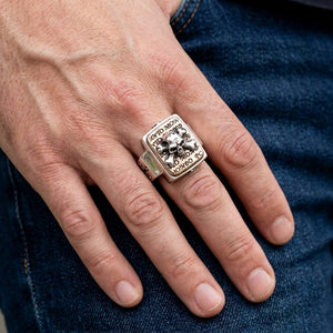 Script Skull Crossbones Sterling Silver Ring, worn on hand