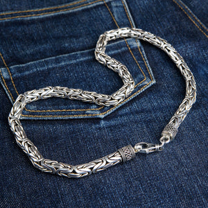 7mm Byzantine Sterling Silver Statement Necklace shown in necklace on denim view.
