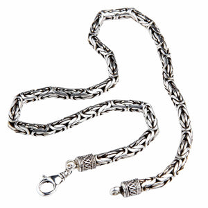 7mm Byzantine Sterling Silver Statement Necklace shown in s curved links view.