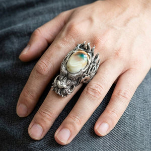 Shiva Shell Dragon 925 Sterling Silver Ring worn on a hand
