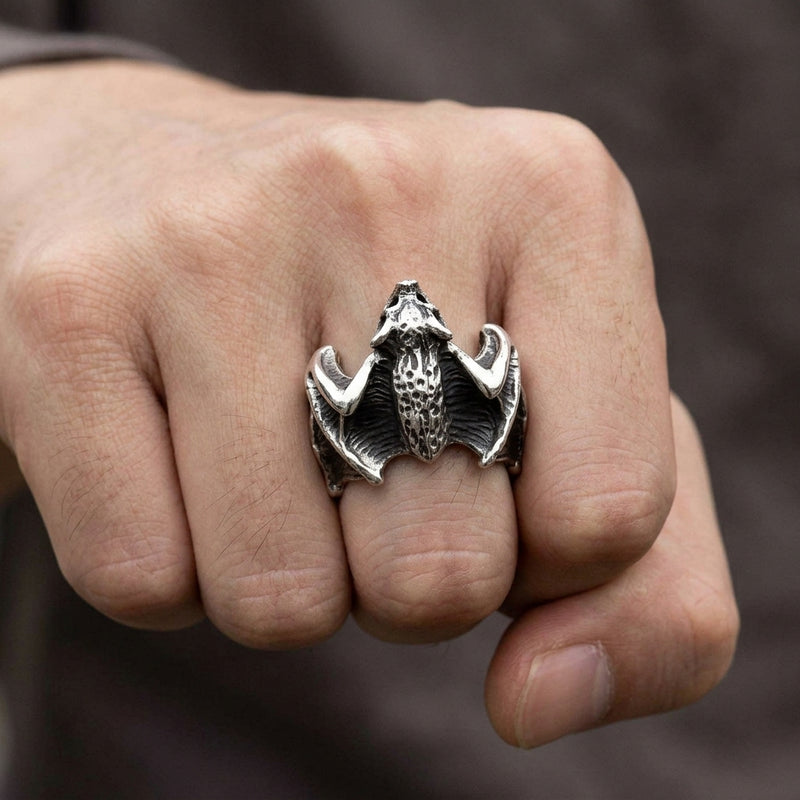 Three-Dimensional Bat Sterling Silver Ring