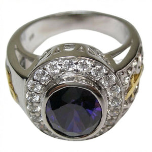 Amethyst White Gold-Plated Sterling Silver Bishop Ring, open back gallery