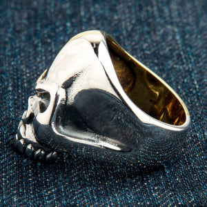 Bague demi-tête de mort en argent et laiton, côté argent
