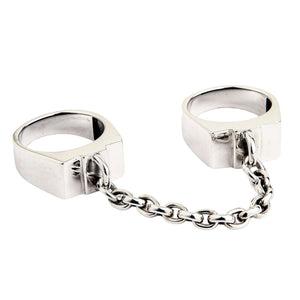 Chained Double Sterling Silver Handcuff Ring. Handcuff fittings front.