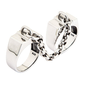 Chained Double Sterling Silver Handcuff Ring. Pair inner band stamps.