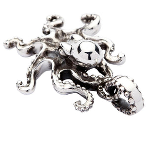 Sculpted Octopus Sterling Silver Pendant, bail and tentacles