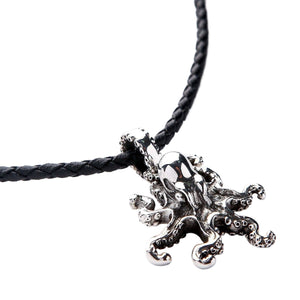 Sculpted Octopus Sterling Silver Pendant, octopus on black cord