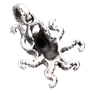 Sculpted Octopus Sterling Silver Pendant, octopus reverse
