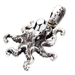 Sculpted Octopus Sterling Silver Pendant, octopus sculpture angle