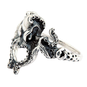 Small Octopus Sterling Silver Ring, side profile