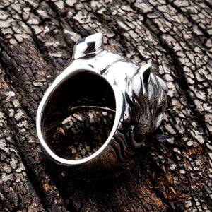 Pitbull Portrait Sterling Silver Ring. Hollow portrait reverse.