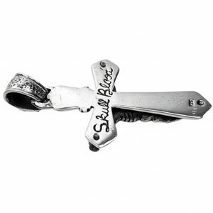 Skeleton Cross Sterling Silver Pendant, skull blessed reverse