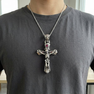 Skeleton Cross Sterling Silver Pendant, worn chest detail