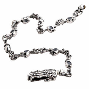 Skeleton Skull Sterling Silver Wallet Chain, hand clasp detail