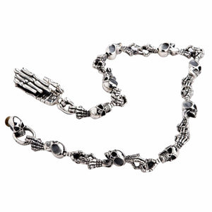 Skeleton Skull Sterling Silver Wallet Chain, horizontal s white