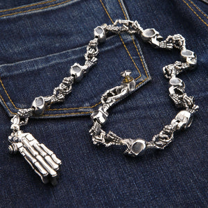 Skeleton Skull Sterling Silver Wallet Chain, loop on denim