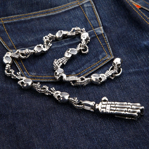 Skeleton Skull Sterling Silver Wallet Chain, sweeping curve denim