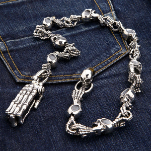 Skeleton Skull Sterling Silver Wallet Chain, u shape denim
