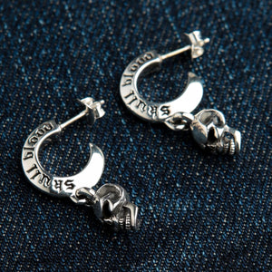 Skull Blood Sterling Silver Hoop Drop Earrings, skull hoops open angle
