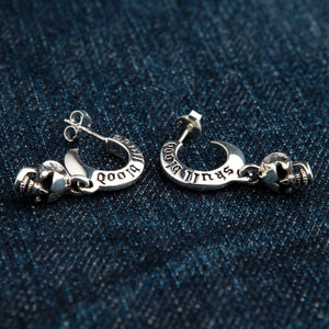 Skull Blood Sterling Silver Hoop Drop Earrings, skull hoops rear angle