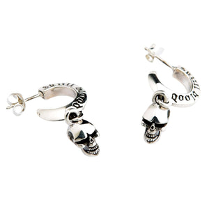 Skull Blood Sterling Silver Hoop Drop Earrings, skull hoops white background