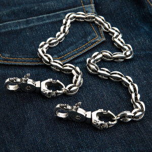 Cadena para cartera de plata de ley Skull Blossom, cadena sobre tela vaquera