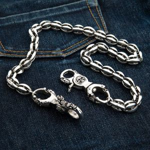 Cadena para cartera de plata de ley Skull Blossom, eslabones ovalados abiertos