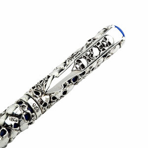 Skull Carved Sterling Silver Pen, clip and hallmark detail