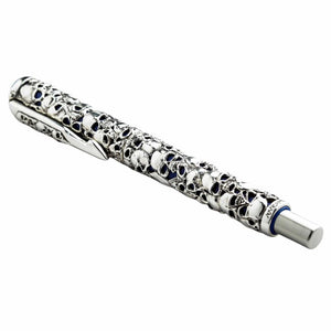 Skull Carved Sterling Silver Pen, pen closed angle