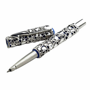 Skull Carved Sterling Silver Pen, pen open with cap